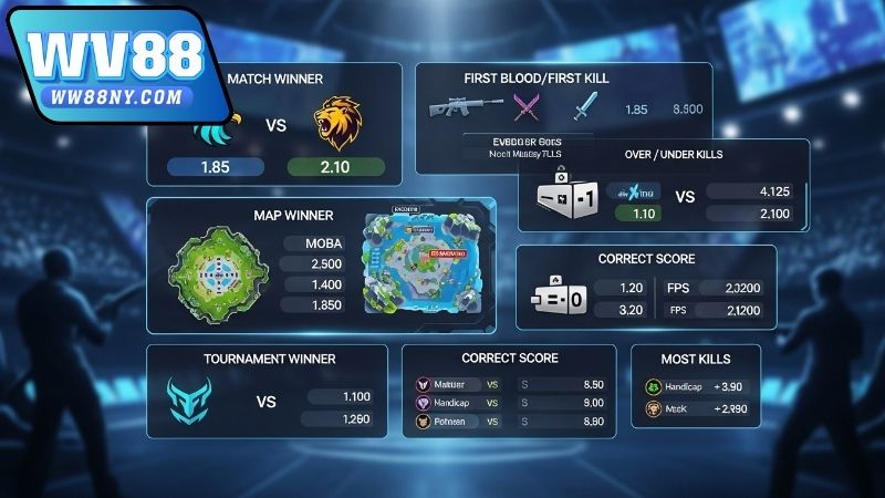 Tổng hợp kèo cược Esports phổ biến và hấp dẫn tại WW88 3 Tổng hợp kèo cược Esports phổ biến theo từng bộ môn tại WW88